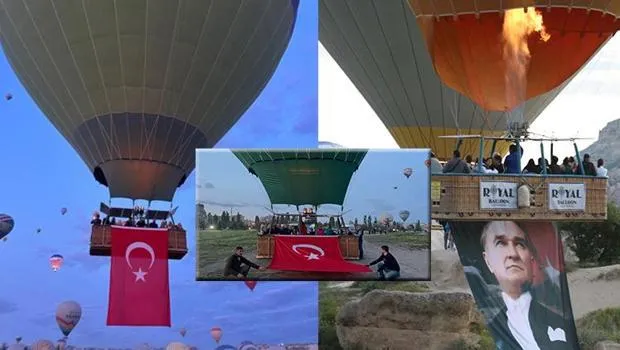 Kapadokya'da 19 Mayıs coşkusu! Türk bayrakları ve Atatürk posterleri...