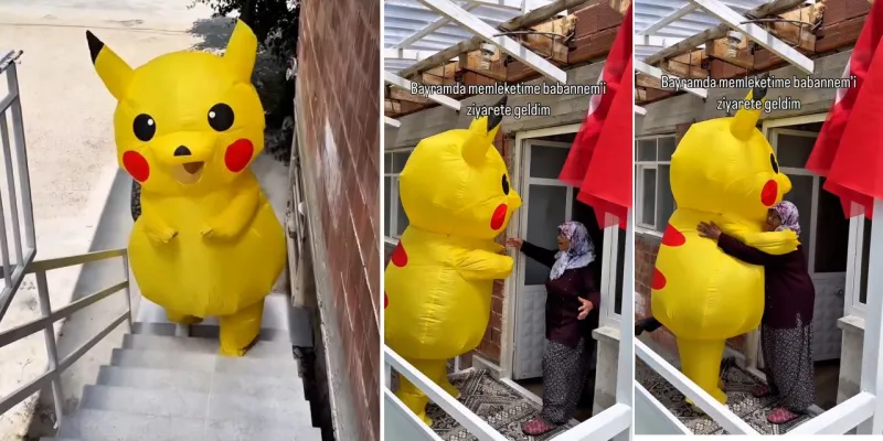 Pikaçu bayramda babaannesinin elini öptü
