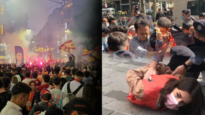 Taksim'de Galatasaray kutlaması! Sosyal medya 1 Mayıs'ı hatırlattı